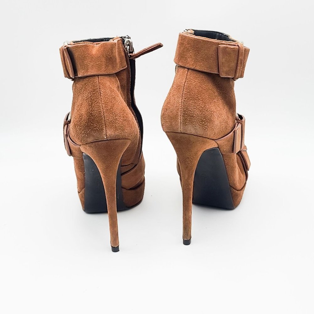 GIUSEPPE Zanotti Booties Tan Suede Buckle Platform Ankle Boots Size 37.5 - Picture 6 of 7
